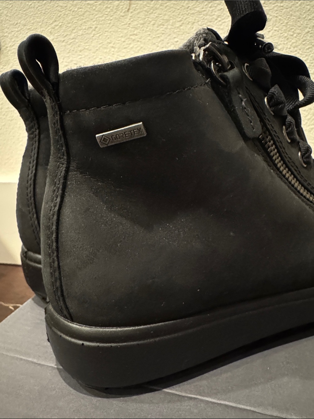 Ecco Women's Black Wedge Ankle Boots with Ribbon Laces - Picture 3 of 5